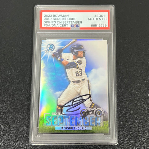 2023-24 Topps Bowman Chrome Sights on September #SOS-11 Jackson Chourio Signed Card PSA Slabbed Brewers