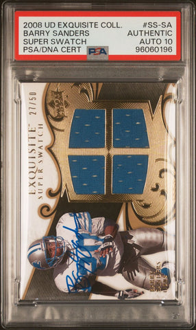 2008 Upper Deck Exquisite Collection Super Swatch #SS-SA Barry Sanders Signed PSA AUTO 10 Slabbed Lions