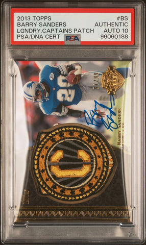 2013 Topps Legendary Captains Patch #BS Barry Sanders Signed Card PSA Authentic AUTO 10 Slabbed Lions