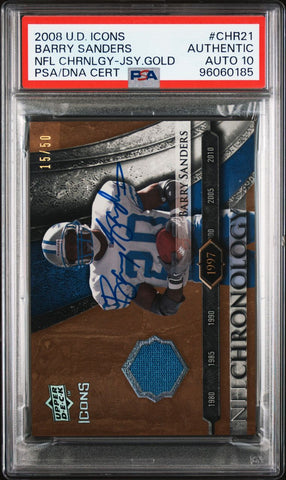 2008 Upper Deck Icons NFL Chronology Gold #CHR21 Barry Sanders Signed PSA AUTO 10 Slabbed Lions