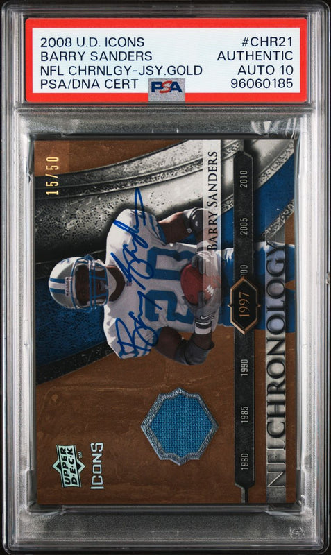 2008 Upper Deck Icons NFL Chronology Gold #CHR21 Barry Sanders Signed PSA AUTO 10 Slabbed Lions