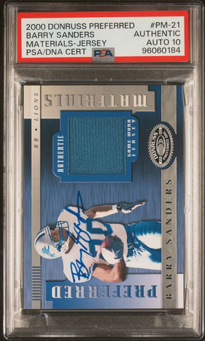 2000 Donruss Preferred Materials-Jersey #PM-21 105/200  Barry Sanders Signed PSA Authentic AUTO 10 Slabbed Lions