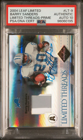 2004 Leaf Limited Threads-Prime #LT-9 Barry Sanders Signed Card PSA AUTO 10 Slabbed Lions