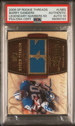 2008 SP Rookie Threads Legendary Numbers 50 #LNBS Barry Sanders Signed Card PSA Authentic AUTO 10 Slabbed Lions