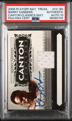 2006 Playoff National Treasures Canton Classics Materials #CC-BS Barry Sanders Signed PSA Authentic AUTO 10 Slabbed Lions