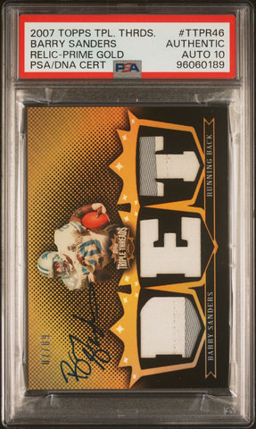 2007 Topps Triple Threads Relic-Prime Gold #TTPR46 Barry Sanders Signed Card PSA Authentic AUTO 10 Slabbed Lions