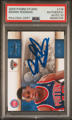 2009 Panini Studio #119 Dennis Rodman Signed Card Authentic AUTO 10 PSA Slabbed Pistons