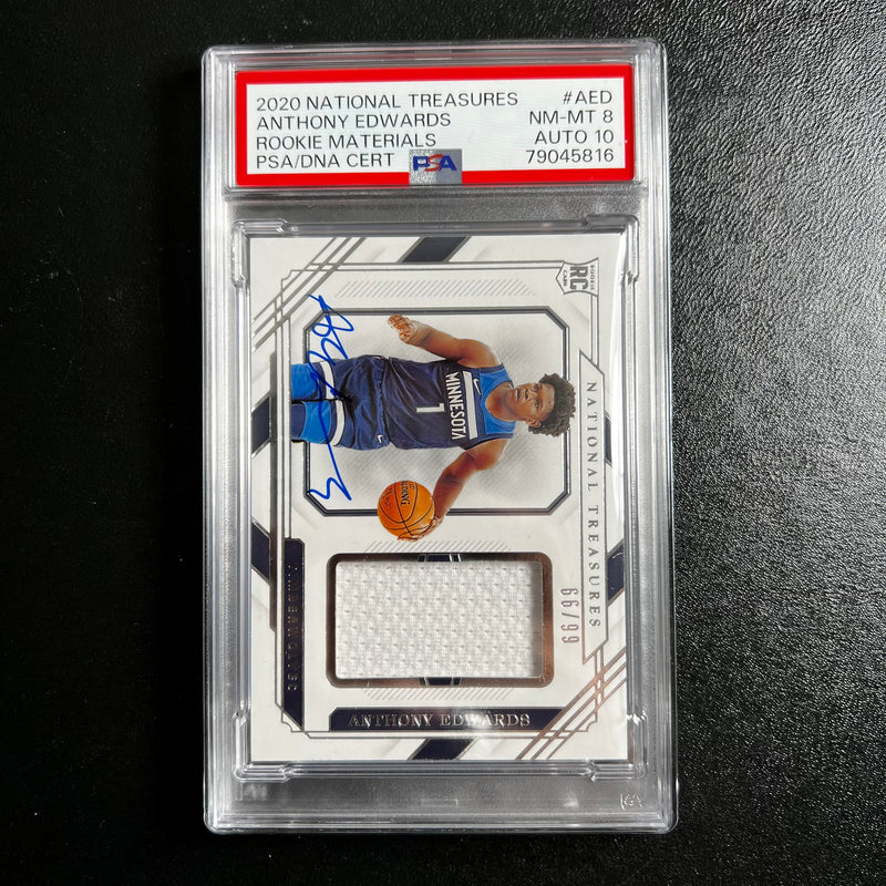 2020 National Treasure Rookie Materials #AED /99 Anthony Edwards PSA AUTO 10 RC NM-MT 8 Timberwolves