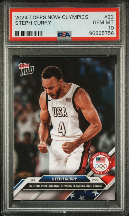 2024 Topps Now Olympics #22 Steph Curry PSA Gem Mint 10 USA Warriors