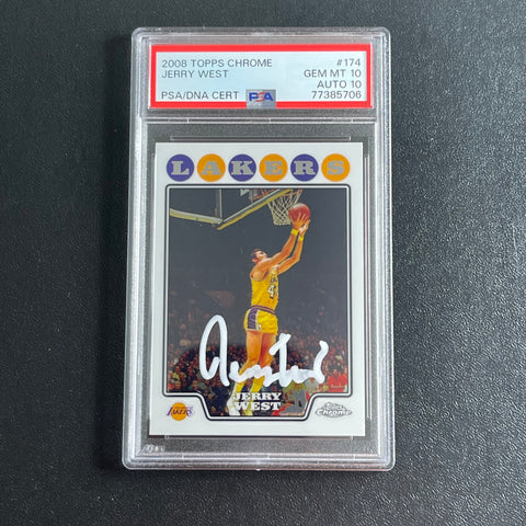 2008 Topps Chrome #174 JERRY WEST Signed Card GEM MT 10 AUTO 10 PSA Slabbed Lakers