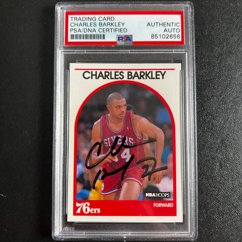 1989-90 NBA Hoops #110 Charles Barkley Signed Card AUTO PSA Slabbed Sixers