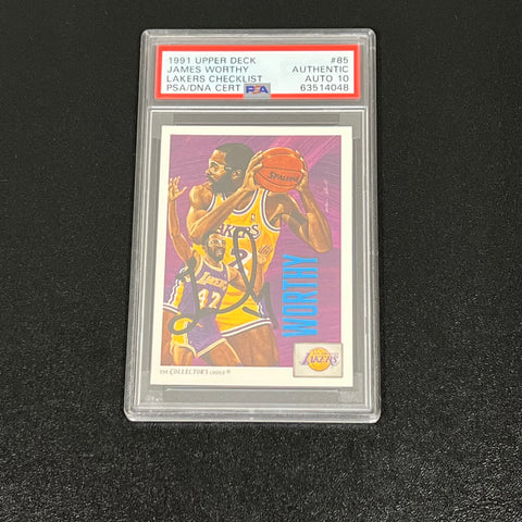 1991 The Collectors Choice #85 James Worthy Signed Card PSA AUTO 10 Slabbed Los Angeles Lakers