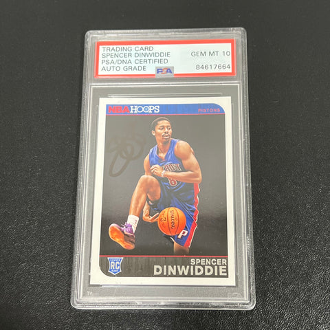 2014 Panini NBA Hoops #292 Spencer Dinwiddie Signed Card AUTO 10 PSA Slabbed Pistons RC