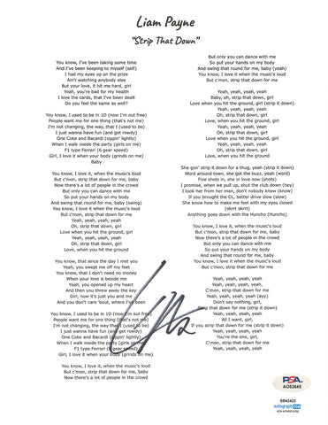 Liam Payne signed 8x10 "Strip That Down" Lyric Sheet PSA/DNA Autographed One Direction