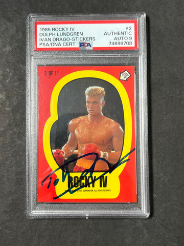 1985 Rocky IV #2 Signed Dolph Lundgren Sticker PSA Auto 9 Ivan Drago