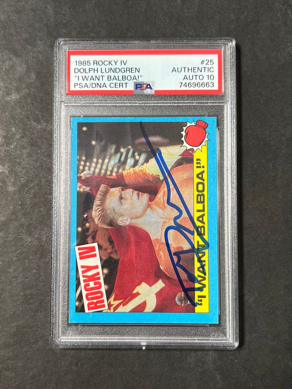 1985 Topps Rocky IV #25 Signed Card Dolph Lundgren PSA/DNA Auto 10 Ivan Drago "I Want Balboa!"