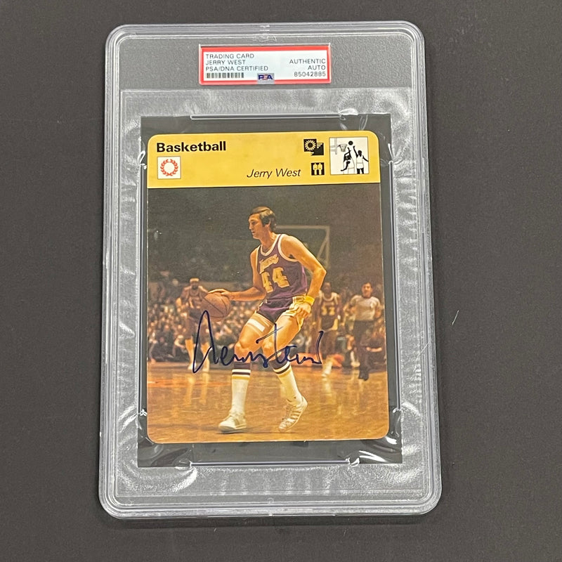 1977 Sportscaster Jerry West signed Trading Card PSA/DNA Slabbed Los Angeles Lakers Autographed