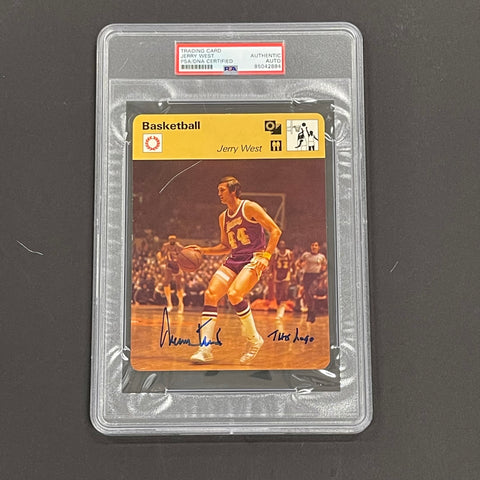 1977 Sportscaster Jerry West signed Trading Card PSA/DNA Slabbed Los Angeles Lakers Autographed
