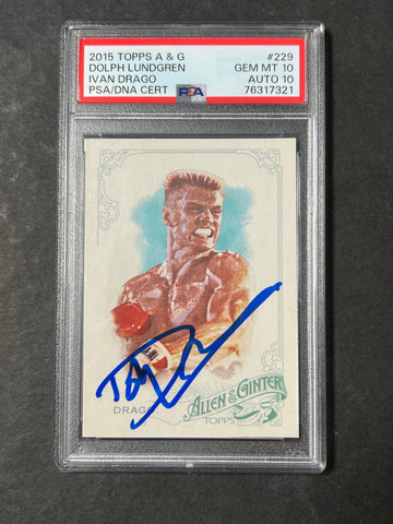 2015 Topps A&G #229 Dolph Lundgren Signed Card PSA Gem MT 10 Auto Grade 10 Ivan Drago