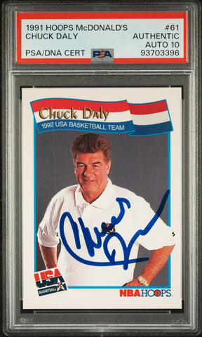 1991 Hoops McDonald's #61 Chuck Daly Signed Card Authentic AUTO 10 PSA Slabbed USA