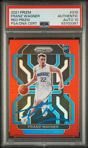 2021 Panini Prizm #310 Franz Wagner Signed Card Red Prizm Authentic AUTO 10 PSA Slabbed Magic
