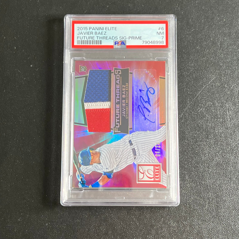 2015 Panini Elite Future Threads Auto #6 Javier Baez Signed Card PSA 7 Slabbed RC Cubs