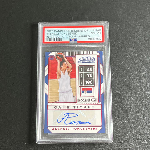 2020-21 Panini Contenders #20 Aleksej Pokusevski Signed Card PSA 8 Slabbed RC Thunder