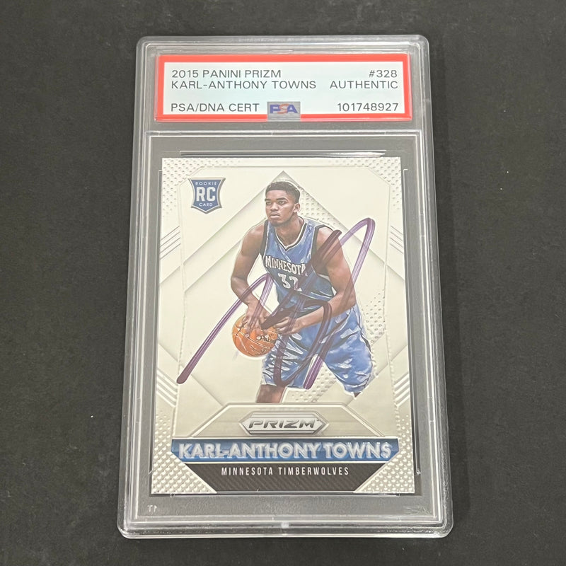 2015-2016 Panini Prizm #328 Karl-Anthony Towns Signed Card AUTO PSA Slabbed Timberwolves
