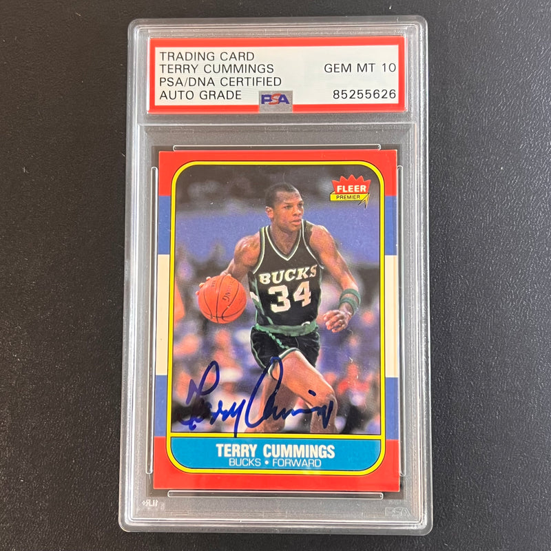 1986 Fleer #20 Terry Cummings Signed Card AUTO 10 PSA Slabbed Bucks