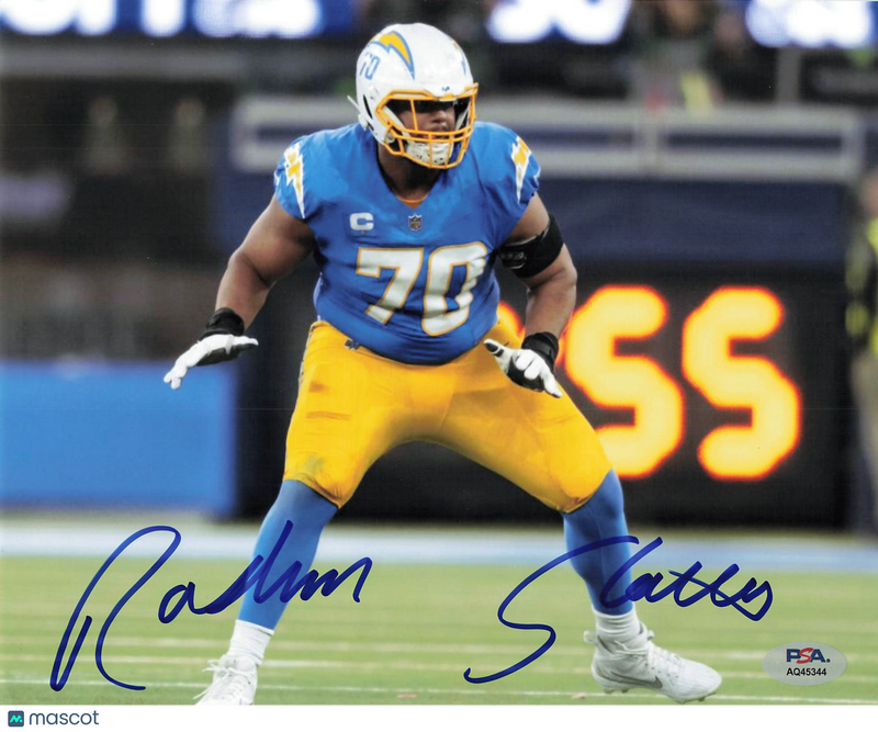 Rashawn Slater Signed Los Angeles Chargers Football 8x10 Photo PSA Autographed