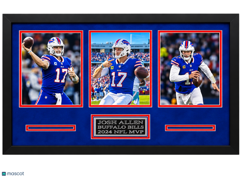 Josh Allen Signed Buffalo Bills Football 3-Photo Display 2024 NFL MVP 20x32