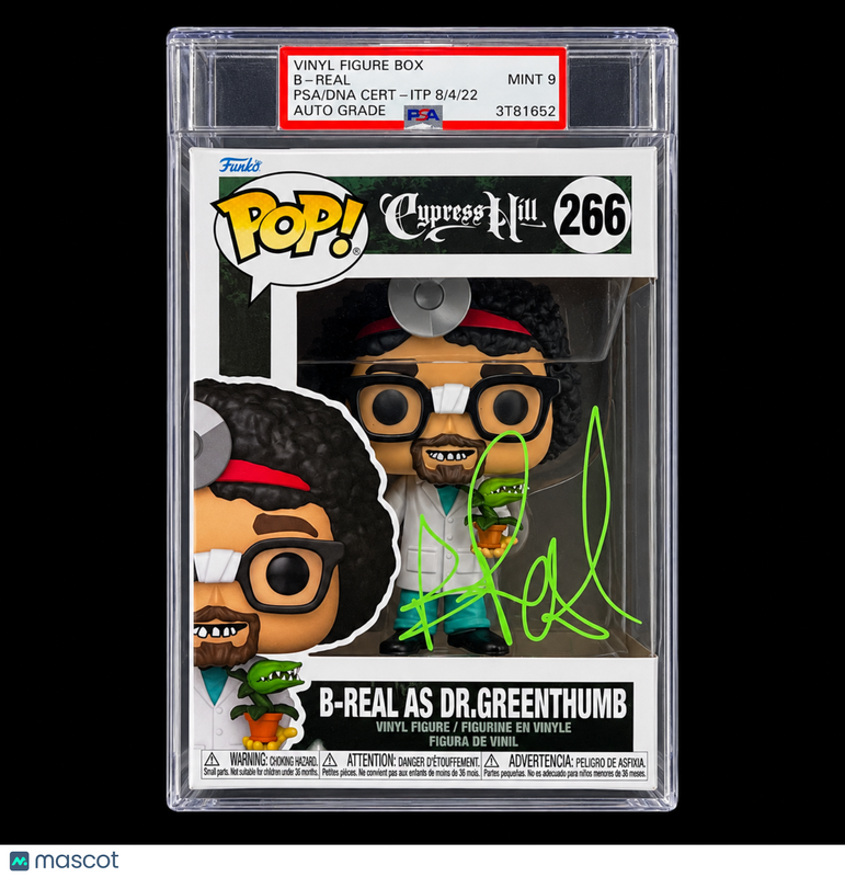B-Real Signed Cypress Hill Dr. Greenthumb Encap Funko #266 PSA Auto 9
