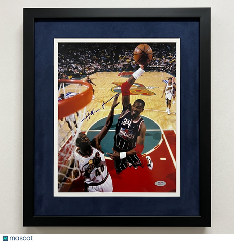 Hakeem Olajuwon Houston Rockets Signed Basketball 11x14 Custom Framed Photo PSA