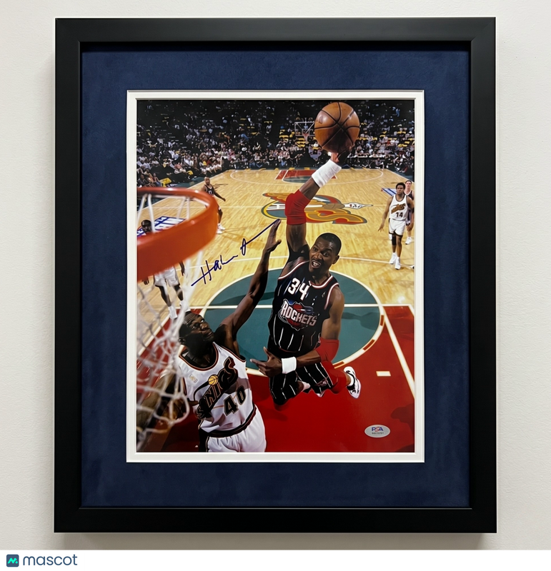 Hakeem Olajuwon Houston Rockets Signed Basketball 11x14 Custom Framed Photo PSA