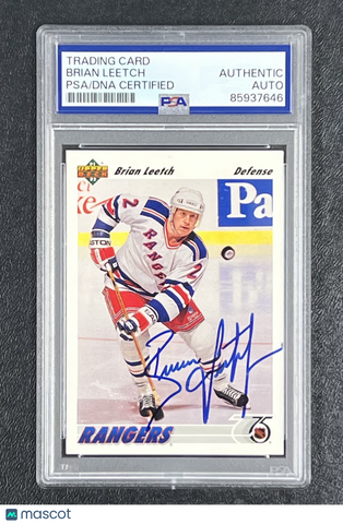 1991-92 Upper Deck #153 Brian Leetch Signed Card Auto PSA Slabbed NY Rangers