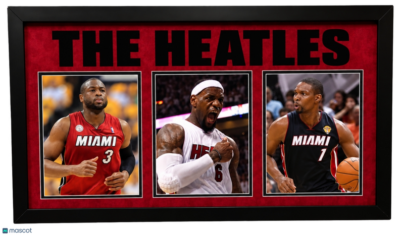 Dwyane Wade, LeBron James, Chris Bosh Miami Heat Signed  3-Photo Display