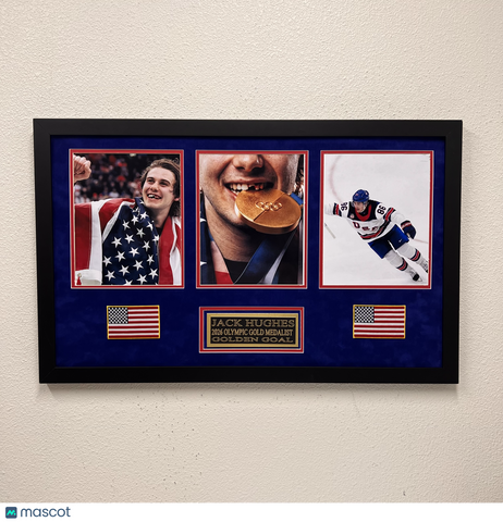 Jack Hughes Custom Framed Display Hockey Photo - Golden Goal