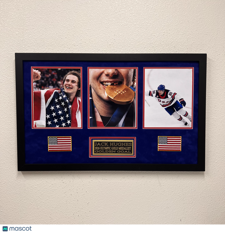 Jack Hughes Custom Framed Display Hockey Photo - Golden Goal