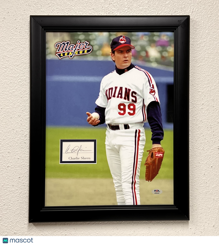 Charlie Sheen Cleveland Indians Signed Framed Photo PSA