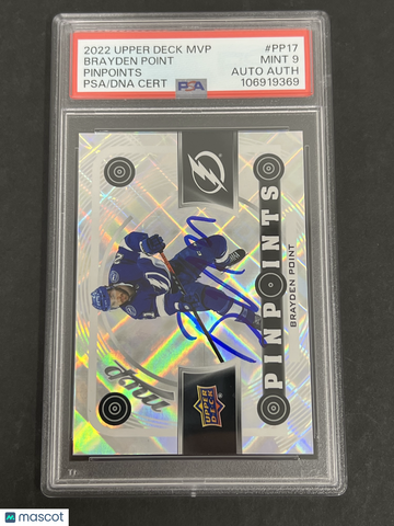 2022 Upper Deck MVP Pinpoints #PP17 Brayden Point signed card PSA 9 Auto A