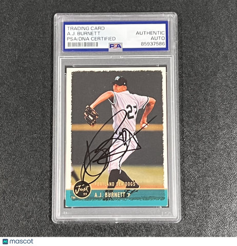 1999 Just Memorabilia #63 A.J. Burnett Signed Card PSA Auto Slabbed Sea Dogs