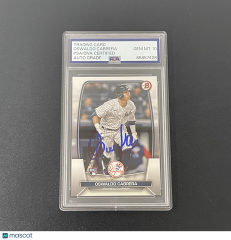 2023 Topps Bowman #32 Oswaldo Cabrera Signed Card Auto 10 PSA Slabbed NY Yankees