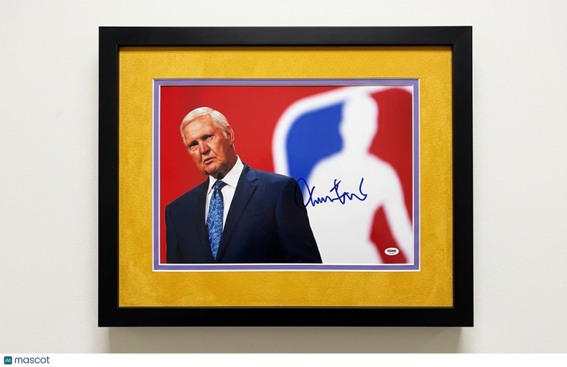 Jerry West Los Angeles Lakers Signed Basketball 12x18 Photo Framed PSA