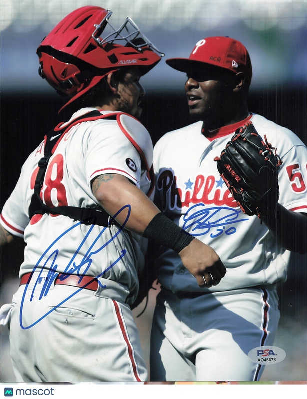 Jorge Alfaro and Hector Neris Philadelphia Phillies Signed 8x10 Photo PSA