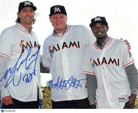 Mat Latos and Mike Moore Miami Marlins Signed 8x10 Photo PSA