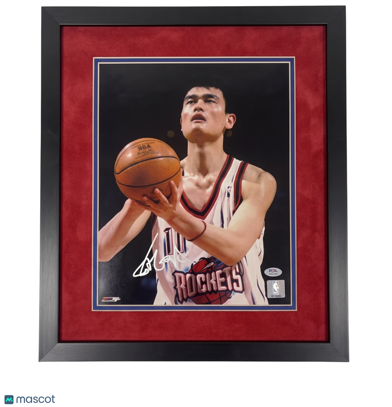 Yao Ming Houston Rockets Signed Basketball 11x14 Custom Framed Photo PSA