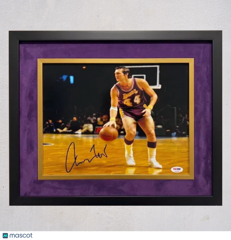Jerry West Los Angeles Lakers Signed Basketball 11x14 Custom Framed Photo PSA