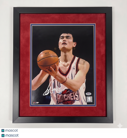 Yao Ming Houston Rockets Signed Basketball 11x14 Custom Framed Photo PSA
