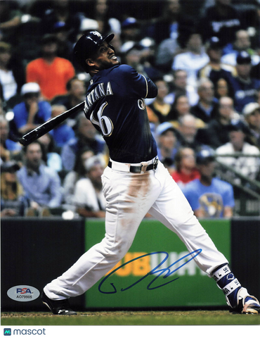 Domingo Santana Milwaukee Brewers Signed 8x10 Photo PSA