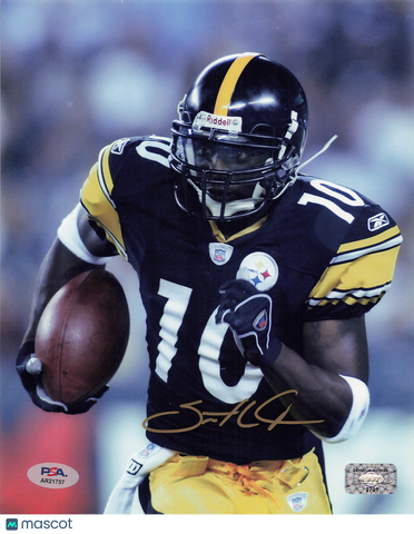 Santonio Holmes Signed Pittsburgh Steelers Football 8x10 Photo PSA Autographed